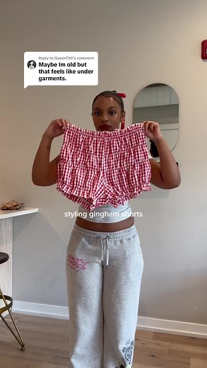 Replying to @QueenTitti the leather jacket might be needed with this one i’ll just have to the endure the heat 😭🙂‍↔️ #fyp #fashiontiktok #gdwm #ginghamshorts #bloomers