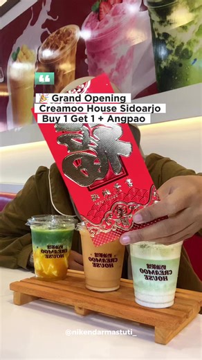 CAFE BARU SIDOARJO! 🐮✨ Cafe estetik baru di Sidoarjo punya menu ceremonial matcha dengan harga yang terjangkau 🤩 📍 Creamoo House Sidoarjo Jalan Gatot Subroto no 47, Larangan, Sidoarjo. Lagi ada PROMO BUY 1 GET 1 dari 29–31 Januari 2026 🔥 Dan khusus 31 Januari, bakal ada acara seru: 🍊 bagi-bagi buah jeruk 🧧 angpao berisi uang & voucher Buruan dateng sebelum promonya habis 💕 #CreamooHouseSidoarjo #CafeSidoarjo #PromoSidoarjo #ceremonialmatcha #KulinerSidoarjo