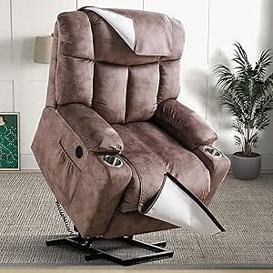 CANMOV Power Lift Recliner Chair for Elderly Heavy Duty and Safety Motion Reclining Mechanism-Anti Skid Fabric Sofa Living Room Chair with USB Port, 2 Cup Holders, Washable Covers, Camel