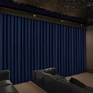 Macochico Extra Wide Home Movie Theater Curtains 100% Blackout Velvet Drapes for Sliding Door Stage Auditorium Cinema Wedding Flat Hooks Curtains for Track 150”Wx102”L Navy Blue 1 Panel