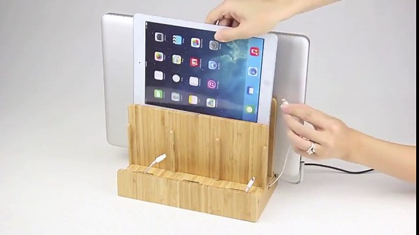Great Useful Stuff G.U.S. Multi-Device Charging Station Dock & Organizer - Multiple Finishes Available. for Laptops, Tablets, and Phones - Strong Build, Eco-Friendly Bamboo