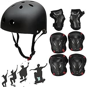 Adjustable Skateboard Skate Helmet with Protective Gear Knee Pads Elbow Pads Wrist Pads for Youth Outdoor Sports, BMX, Skateboard, Scooter, Bike, Roller, Kid's Protective Gear Set