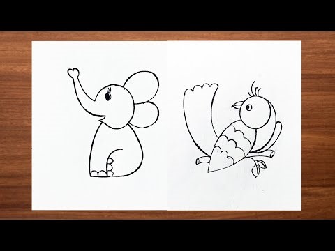 How to draw Elephant 🐘and Parrot 🦜for Kids | Easy Step by Step❤