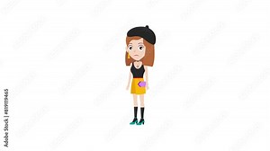 beautiful cute cartoon fashion girl with refuse reaction 2d animation and background, animated cartoon character lady refuse, women, beauty 4k