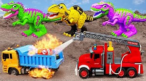 T-Rex Dinosaurs, Excavator, Fire truck, Dump truck, Ambulance | Kids Toy TV