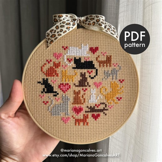 Cat Love, Cross Stitch, PDF Pattern, Pet, Kitty, Pixel, Small, Mini, Minimalist, Easy - Etsy