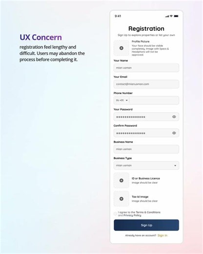 Mobile App Registration UX/UI Design