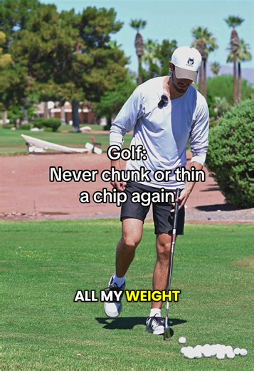 Golf: Never chunk or thin a chip again If there’s anything you focus in while chipping, let it be this. 95% weight on your left foot, 5% on your right. And keep it that way the whole time. Your impact will thank you. #golf #golftips #golfswing #golflesson #golfsetup