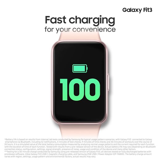 Don't let time hold you back – Galaxy Fit3 keeps you on track with quick charging and long-lasting battery life. Available at all authorized Samsung stores for just ₦69,000. #BeConfident #BeFit #GalaxyFit3 | Samsung