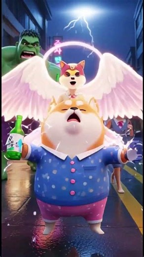 비 오는 밤… 술 취한 뚱시바견🍺 번개⚡ 맞고 천사로 날아가버림😇｜코믹3D애니메이션