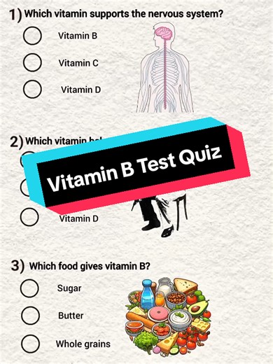 Vitamin B Test Quiz | Test Your Knowledge #quiz_flicks_60 #vitaminBtestquiz #testyourbrain #mindgame #englishquiz #healthknowledgequiz #watchandlearn #learnenglish #quiztime #tiktokquiz #educationtiktok #viralquiz #quiz #fyp #1millionviews #creatorsearchinsight # #👉 𝙍𝙚𝙦𝙪𝙚𝙨𝙩 𝘼𝙡𝙡 𝙁𝙤𝙡𝙡𝙤𝙬 𝙈𝙚