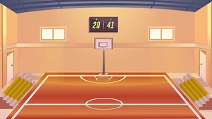 Animation of View of an indoor basketball court , Motion Graphic.