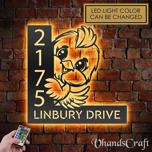 Personalized Peeking Chicken Metal Address Sign With LED Lights House Number Hanging Address Plaque - Etsy