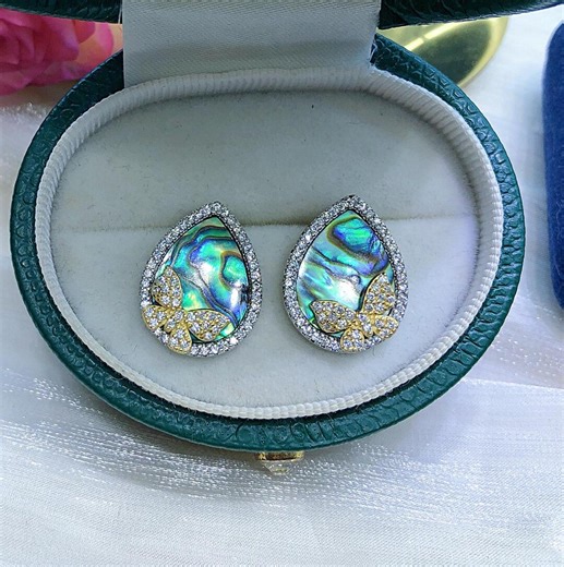 15mmx20mm Abalone Sea Shell Pearl Earring Stud Bright Vivid Blue Color Multicolored Very High Luster - Etsy