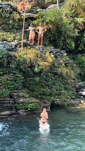 Beautiful Angelic Girls Relaxing in a Waterfall Pool#waterfall #adventureexploring #travel