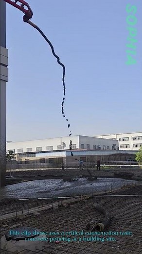 Construction Site Concrete Pouring: Reinforced Slab Foundation Work