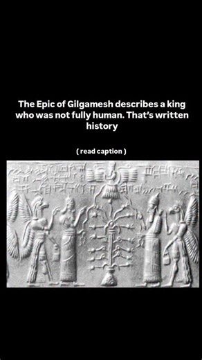 dark stories on Instagram: "Gilgamesh, the king of Uruk, stands at the very beginning of written human history. He is not remembered through oral legend alone but through clay tablets created by the Sumerians more than four thousand years ago. These texts describe him as two thirds god and one third human, a specific and deliberate description. His mother was Ninsun, a goddess associated with wisdom and divine insight, and his father was a mortal king. This mixed origin was presented as the reas