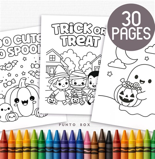 30 coloriages d'Halloween à imprimer pour enfants – Fiches d'activités amusantes pour Halloween, livre de coloriage format lettre (PDF) - Etsy France