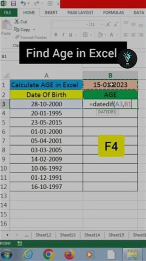 Find Age in Excel 😱 Auto Calculate from Date of Birth! #excelclasses #classcharts #acadgild #study