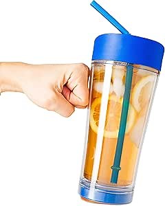 Mighty Mug Spill-Free Ice Tea & Coffee Tumbler with Straw, Double-Walled, Unspillable Cup, Condensation-Free, Unbreakable Tritan Plastic, BPA Free, (Blue, 20oz)