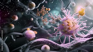 A magnified view of a dendritic cell capturing an antigen and displaying it on its surface highlighting its crucial role in immune response activation.
