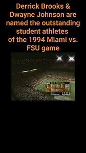 October 8, 1994: ESPN's Ron Franklin announces Derrick Brooks of Florida State and Miami's Dwayne Johnson as the Sega Students of the Game. Johnson and the Hurricanes would win 34-20. #orangebowl #GoCanes #GoNoles | Ghosts of the Orange Bowl