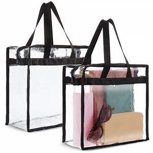 Juvale Clear PVC Tote Bag - Stadium Approved Clear Concert Bag - Women’s See-Through Purse & Lunch Tote for Work - Waterproof Tear-Resistant Zippered Transparent Pouch - Pack of 2, 12 x 6 x 12 in