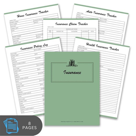 Insurance Tracker Printable | 8 page Policy Organizer Bundle (Digital Download)