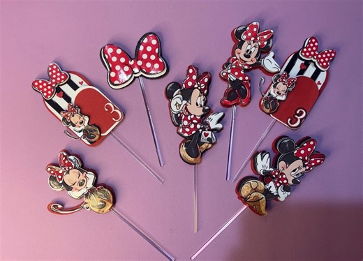 Minnie Mouse 3D Birthday Cupcake Toppers | Personalized Glitter Name Cake Decorations - Etsy