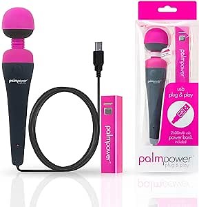 Palmpower Plug & Play Massager, Soft-Touch Silicone with Removable Head and Optional attachments, Travel Friendly Multiple Plug Adapters, No Batteries Required Power Cord Included