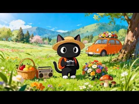 Black Cat’s Spring Adventure 🌸🐾 Lofi Chill Beats for Happy, Study & Relax