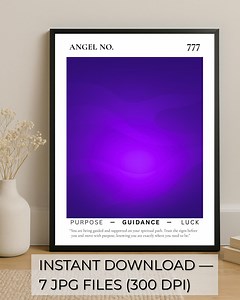 Angel Number Poster 777 | Printable Wall Art | Digital Download | Spiritual Wall Print | Purple Aura Gradient Art - Etsy
