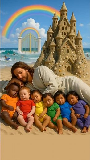 Jesus Blessings! ✨🏖️🌊🌈 Rainbow Babies Run From the Beach Into Heaven with Jesus! 😇👶✨🌈✨💤 #shorts