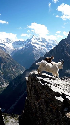 Mountain Goat’s Daring Leap with Its Kid