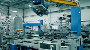 Robotized automated industrial equipment at the factory. Concept: automation of production, industrial robotics and the factory of the future Stock Video