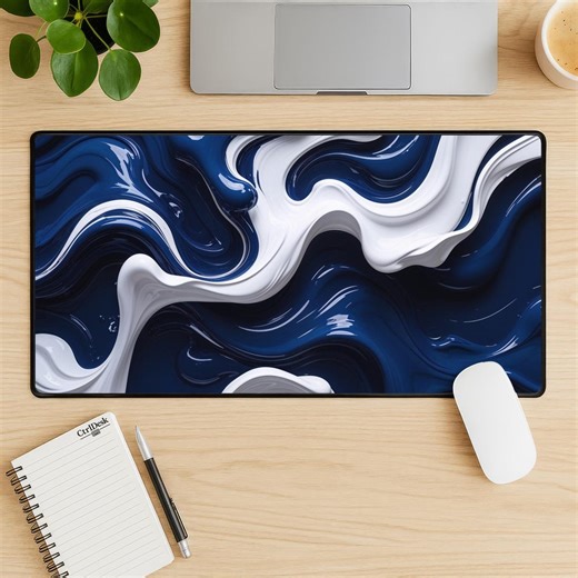 Blue White Abstract Desk Mat, Marble Desk Pad, Home Office Set Up - Etsy