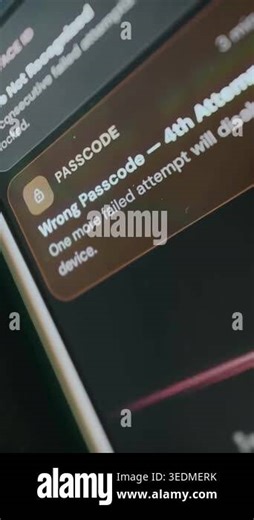 Security alert indicating incorrect passcode on the 4th unlock attempt Stock Video Footage - Alamy