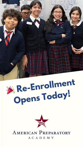 📘 Re-Enrollment Opens Today! Returning APA families must complete our two-step re-enrollment process to secure their student’s seat for 2026–27: 1️⃣ Complete Skyward Re-Enrollment (Dec 1–Jan 1) 2️⃣ Attend one Celebration of Excellence event this spring Step 1 in Skyward today! Step 2 sign-ups will be sent by your campus in December. #ReEnrollment #APA2026