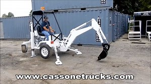 You are looking at 2013 RHM Go-For Digger Towable Backhoe #0213748. This unit is gas powered (Kohler) with a tow package, this machine has good hours, quick change blade and bucket, 4 outriggers, just painted in very good shape. Can be towed with small pick up truck. https://cassonetrucksales.com/inv/2013-rhm-go-for-digger-0213748 | Cassone Trailer & Container Company