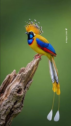 👑 Pure Avian Majesty: Vibrant Rainbow Bird with a Crown and Long Flowing Tail | Exotic Wildlife