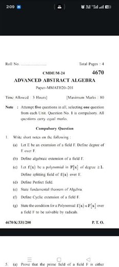 field theory Msc math sem 2 kuk university 2023,2024,2025 pyq