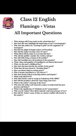 Class 12 English Important Questions 2025 | Mid Term Exams | Flamingo + Vistas + Poetry