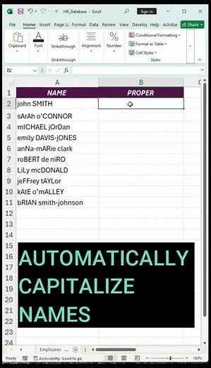 Automatically Capitalize Names in Excel with PROPER #shorts