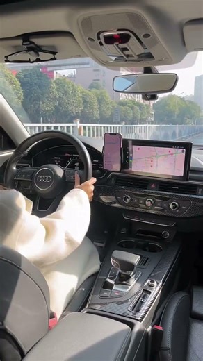 Audi-specific phone holder with wireless charging and a storage compartment on the back. Convenient