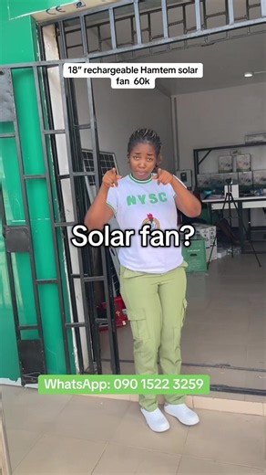 18 inches rechargeable Hamtem solar fan available to order Price: 60k #hamtemsolarfan #solarfan #rechargeablesolarfan