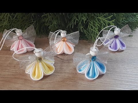 DIY Christmas angel / Kanzashi angel / Satin ribbon angel / Christmas tree ornament/