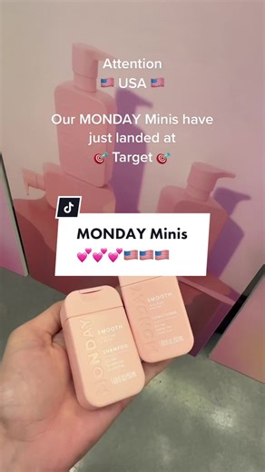 USA 🇺🇸 we are so excited to announce that our Mini MONDAY Shampoo and Conditioner bottles are now available at Target! 🎯 #mondayhaircare #mondayminis #target #targetbeauty #targethaul #hair #shampoo