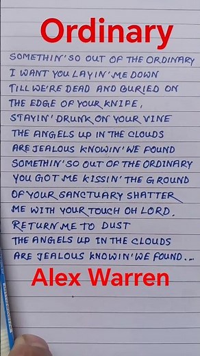 Alex Warren - Ordinary #shorts #music #handwriting #lyrics