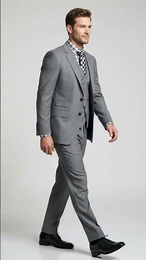 Men’s Light Grey 3 Piece Suit with Double Breasted Vest and Pleated Pants