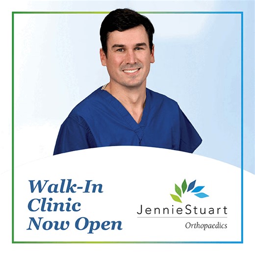 NEW at Jennie Stuart Orthopaedics! No appointment is needed at our walk-in Orthopaedics Clinic. Walk-in or call ahead to be seen for: • Sprains & Strains • Fractures & Broken Bones • Sports Injuries • Joint Pain or Swelling • Dislocations • Tendon & Ligament Injuries • Casting, Splinting & Bracing Needs We have on-site x-ray services available, saving you time in getting your injury healing more quickly. Open Mondays through Fridays 8 AM - 3 PM. Call 270-889-0701 to learn more. | Jennie Stuart H